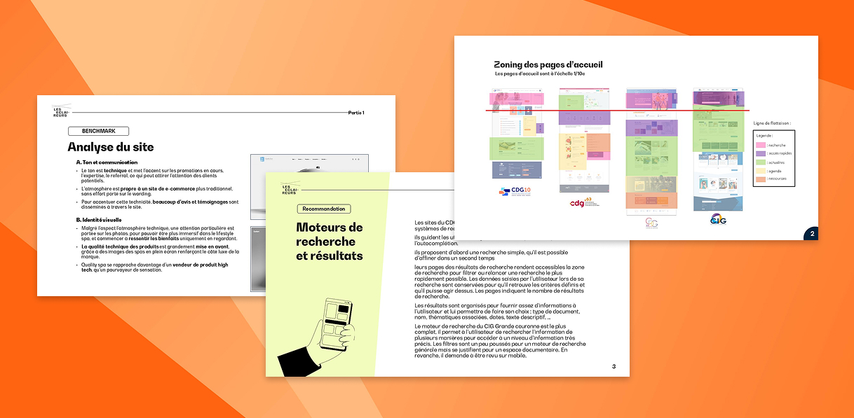 Extrait de pages composant des rapports d'audit de sites concurrents