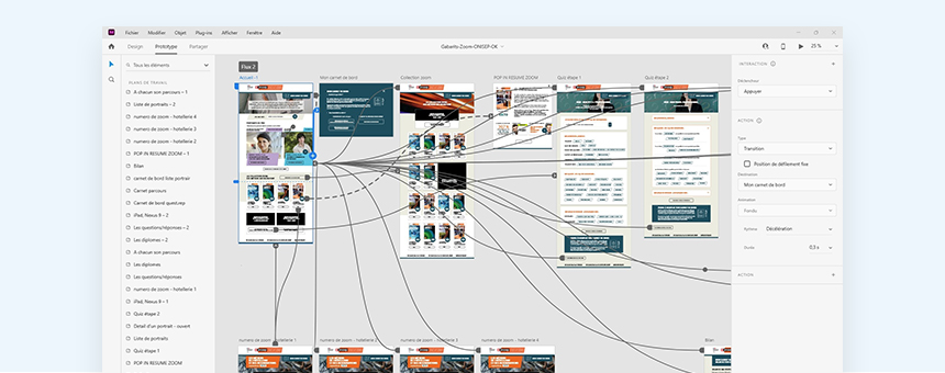 Vue sur le prototype ouvert sur adobe XD