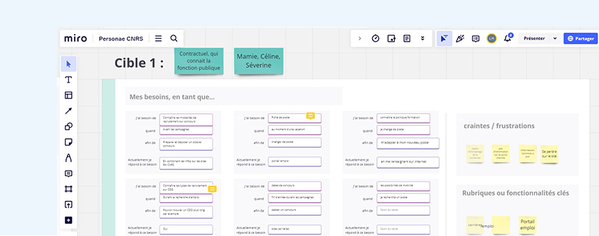 Extrait du travail réalisé en atelier sur le personae principal du site CNRS Carrière