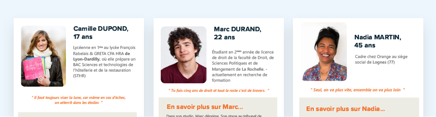 Extraits des 3 personae réalisés pour le projet Onisep