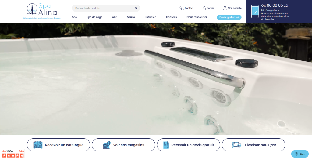 Page d'accueil du site Spa-Alina suite à la refonte de 2022.