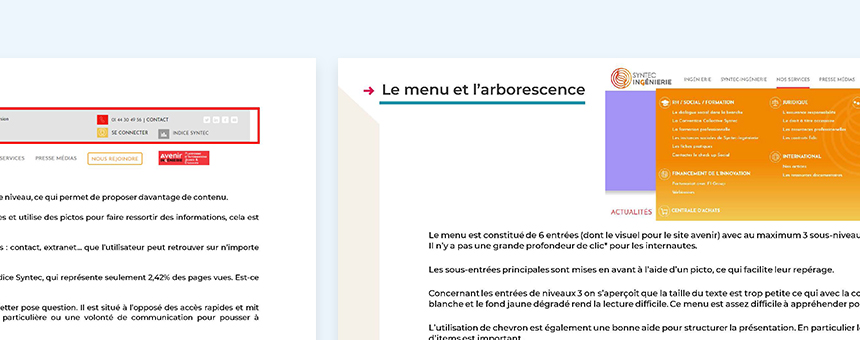 Extrait de l'audit ergonomique du site existant de Syntec-Ingénierie