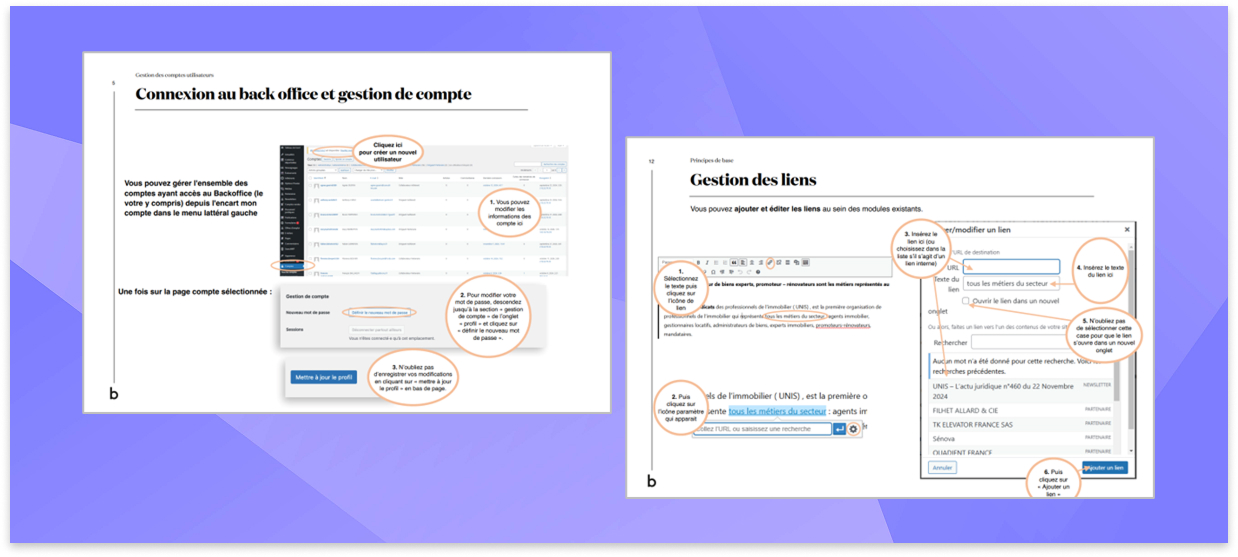 Extrait d'un support de formation au back office du site.